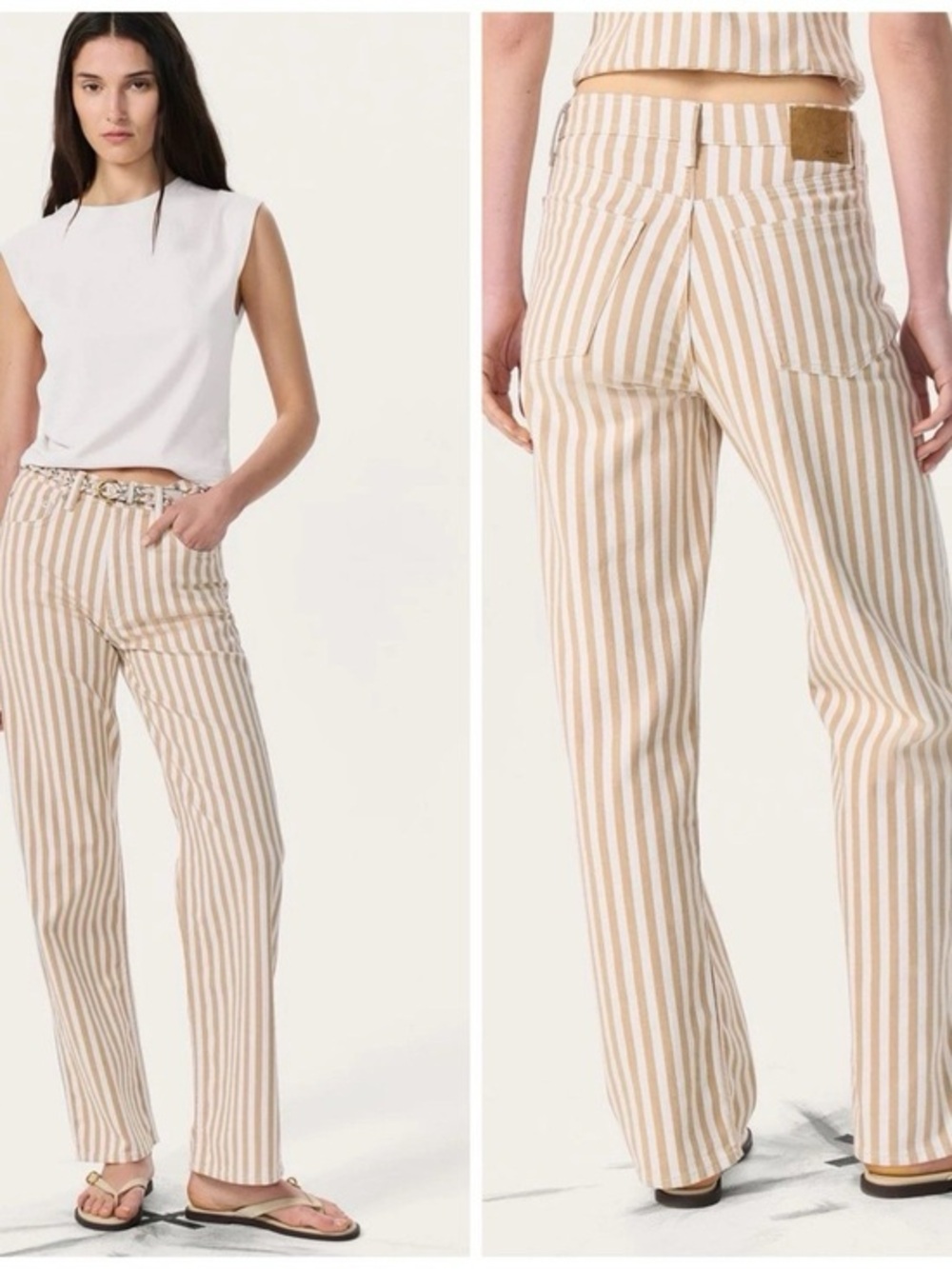 NWT Rag & Bone Shea High Rise Relaxed Straight Tan Stripe Jeans Size: 27